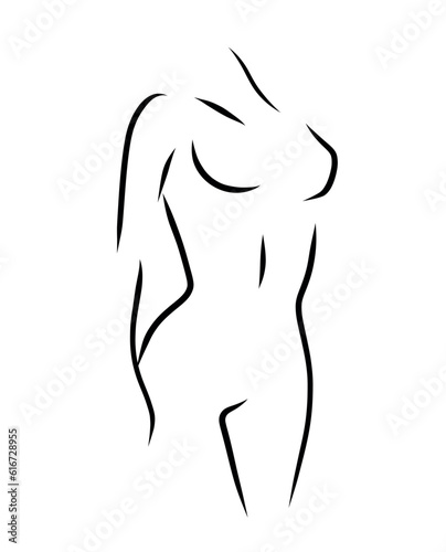 Woman model logo design template. Silhouette of a woman's body on a white color. Vector Freehand sketch