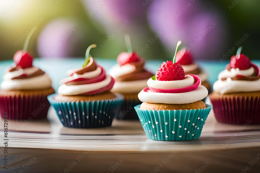 cupcake with cherry topping blurred background cupcake with cherry topping blurred background