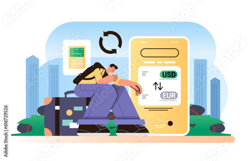 man stock broker using currency converter financial trading payment systems currency exchange concept