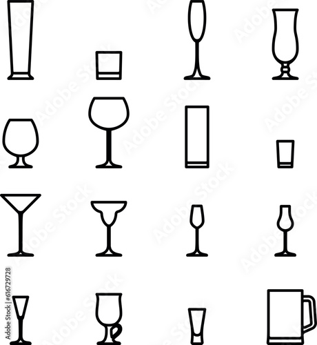 Bar glass icon set flat editable stroke