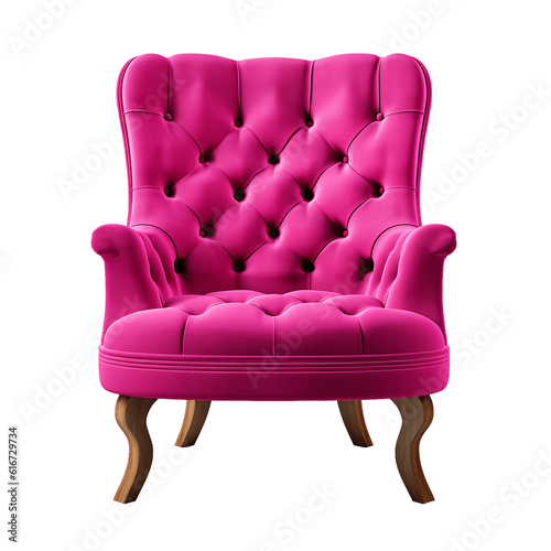 Pink accent chair, armchair isolated on transparent background