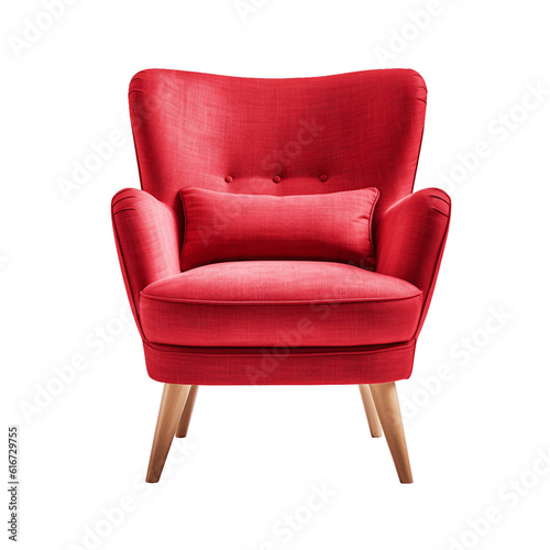 Red accent chair, armchair isolated on transparent background 