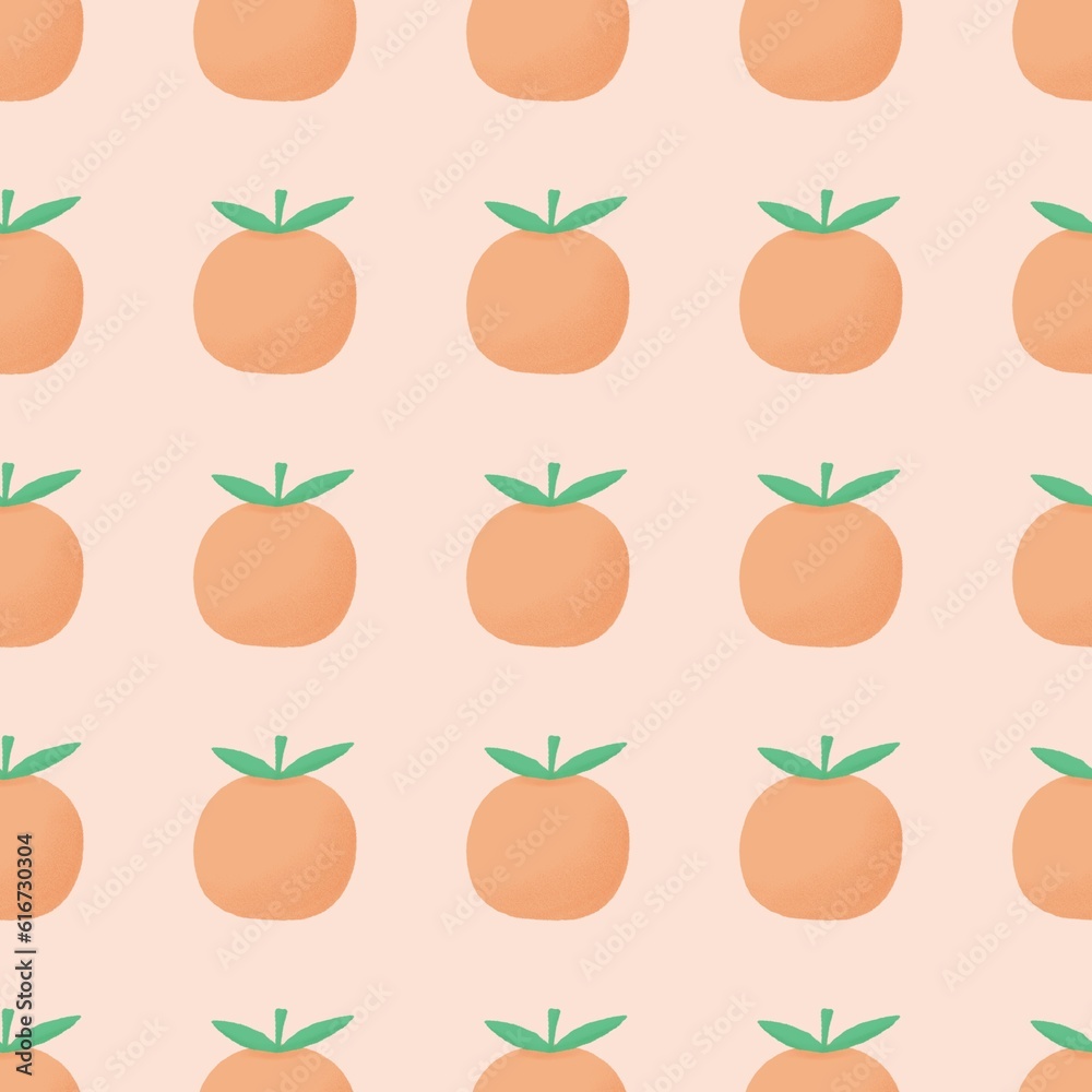 Seamless of orange with green leaves on pastel peach background Seamless of orange with green leaves on pastel peach background