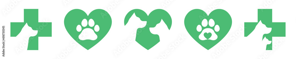 Set of veterinary vector signs. Dog hospital. Veterinarian symbol. Animal clinic or pharmacy. Vector 10 Eps. Set of veterinary vector signs. Dog hospital. Veterinarian symbol. Animal clinic or pharmacy. Vector 10 Eps.