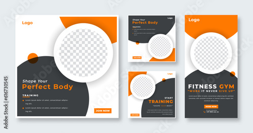 Gym Fitness Social Media Post for Online Marketing Promotion Banner, Story and Web Internet Ads Flyer