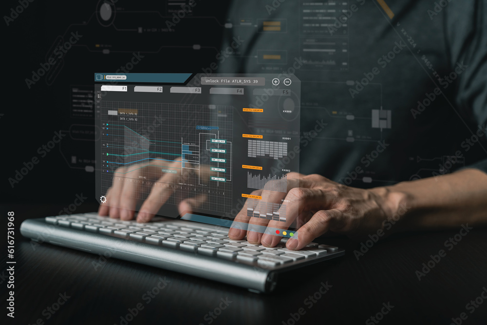 Software developer or programmer coding program with laptop. Create Intelligence innovation. Computer programming, development software engineer and architecture, digital data technology management