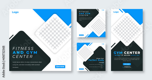 Gym Fitness Social Media Post for Online Marketing Promotion Banner, Story and Web Internet Ads Flyer