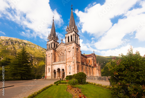  Covadonga, Spain - July 21. 2019: Basilica of santa maria la real in covadonga Covadonga