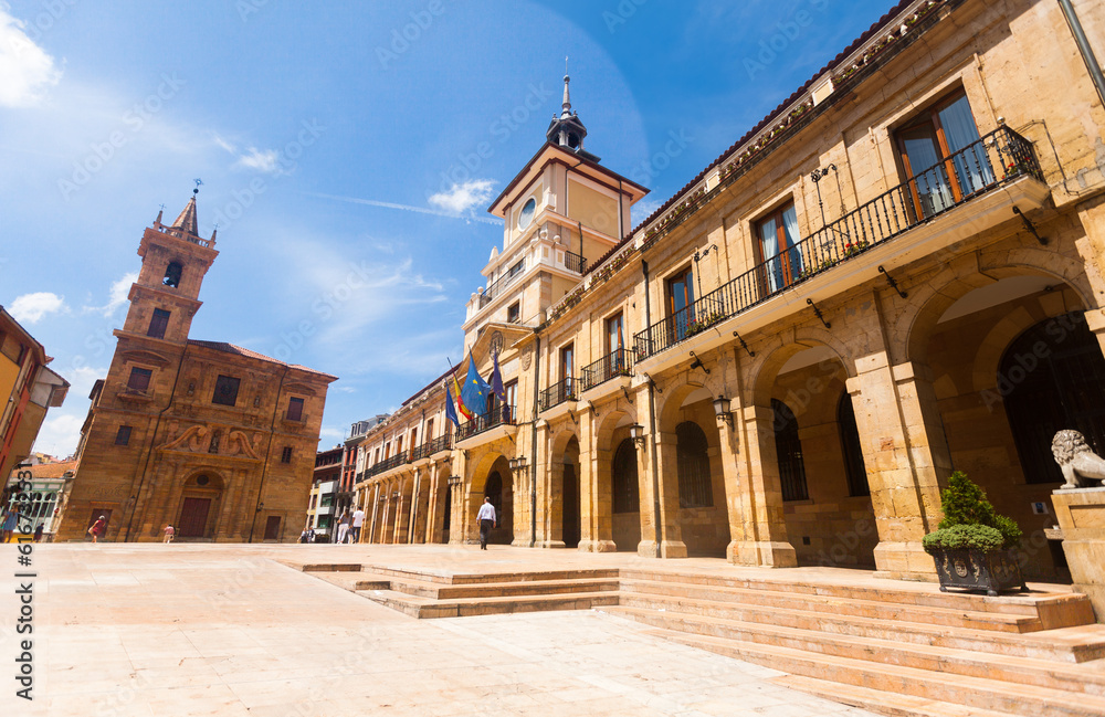 Oviedo, Spain - July 21. 2019: View of the city hall Oviedo 