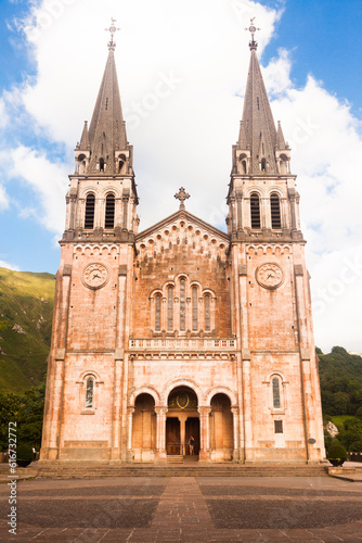 Covadonga, Spain - July 21. 2019: Basilica of santa maria la real in covadonga Covadonga