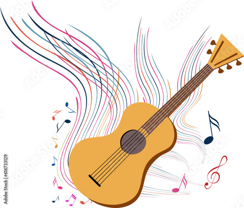 Music Design. Guitar and musical wave. For concerts, music, presentations, certificates.