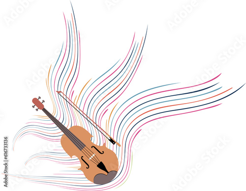 Music Design. Violin on musical waves. For concert, music, stickers, t-shirts. For concerts, music, presentations, certificates.