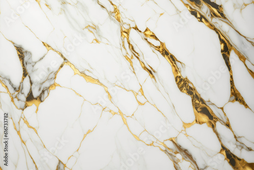 White marble stone texture with gold and gray veins, generative AI © fahrwasser