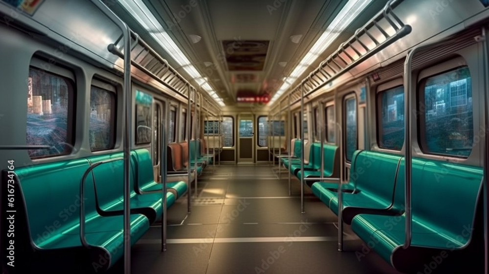 Metro train interior. Generative Ai