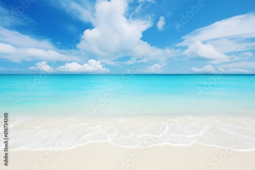 Maldives island white sand  turquoise ocean  blue sky  perfect view  Generative AI