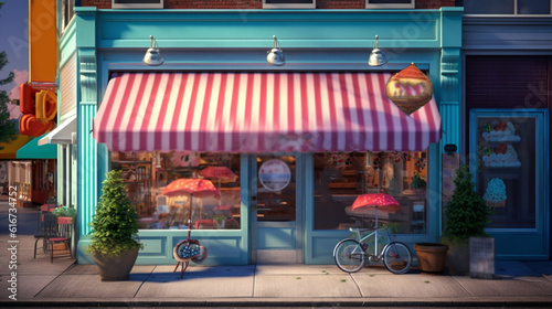 Small shop with colorful awning. Generative Ai © andranik123