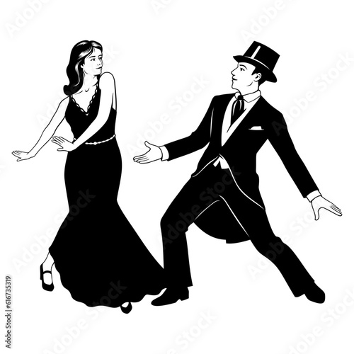 Silhouette of Retro Dancers. Man and woman in retro suits dancing. Figures are the separate objects. Vector cliparts isolated on white.