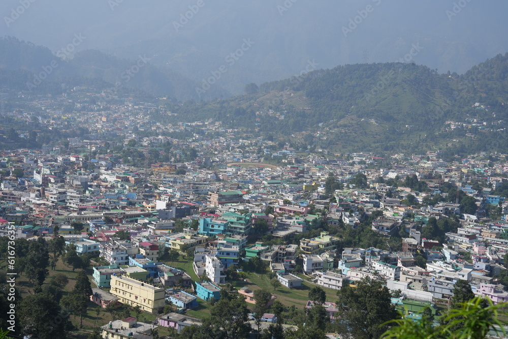 Pithoragarh city in Uttarakhand, Ariel view