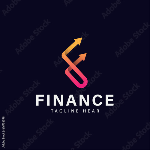 Business Financial and Accounting Logo design Template with Arrow icon letter F on dark background. 