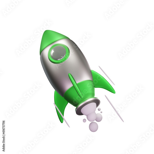 3D rendering of green rocket icon