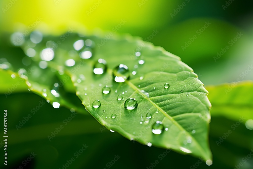 Sparkling raindrops on green leaf, beautiful texture, natural background, Generative AI Sparkling raindrops on green leaf, beautiful texture, natural background, Generative AI