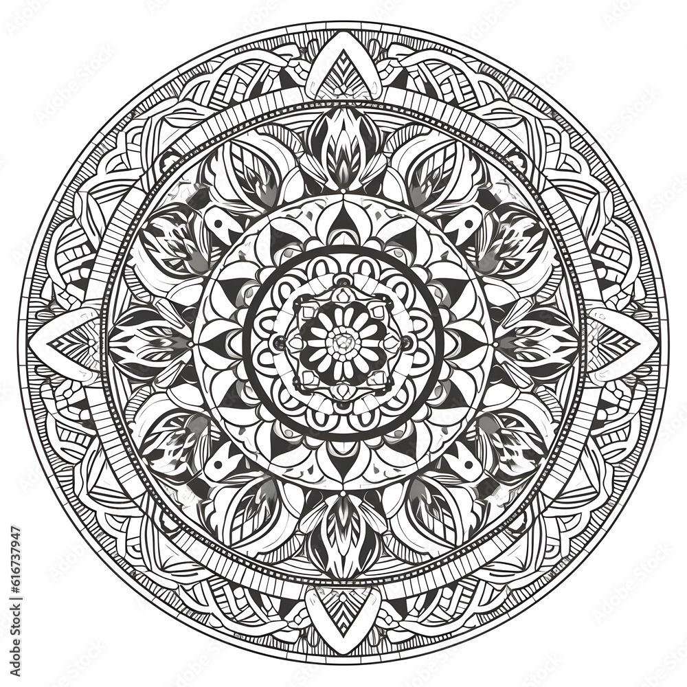 mandala black and white spiritual symbol round ornament 