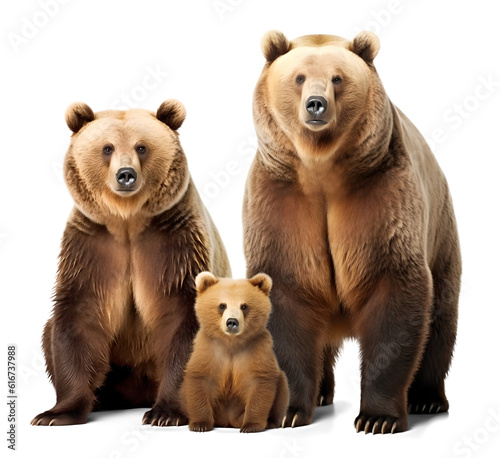 family of a brown bear, isolated background. Generative Ai