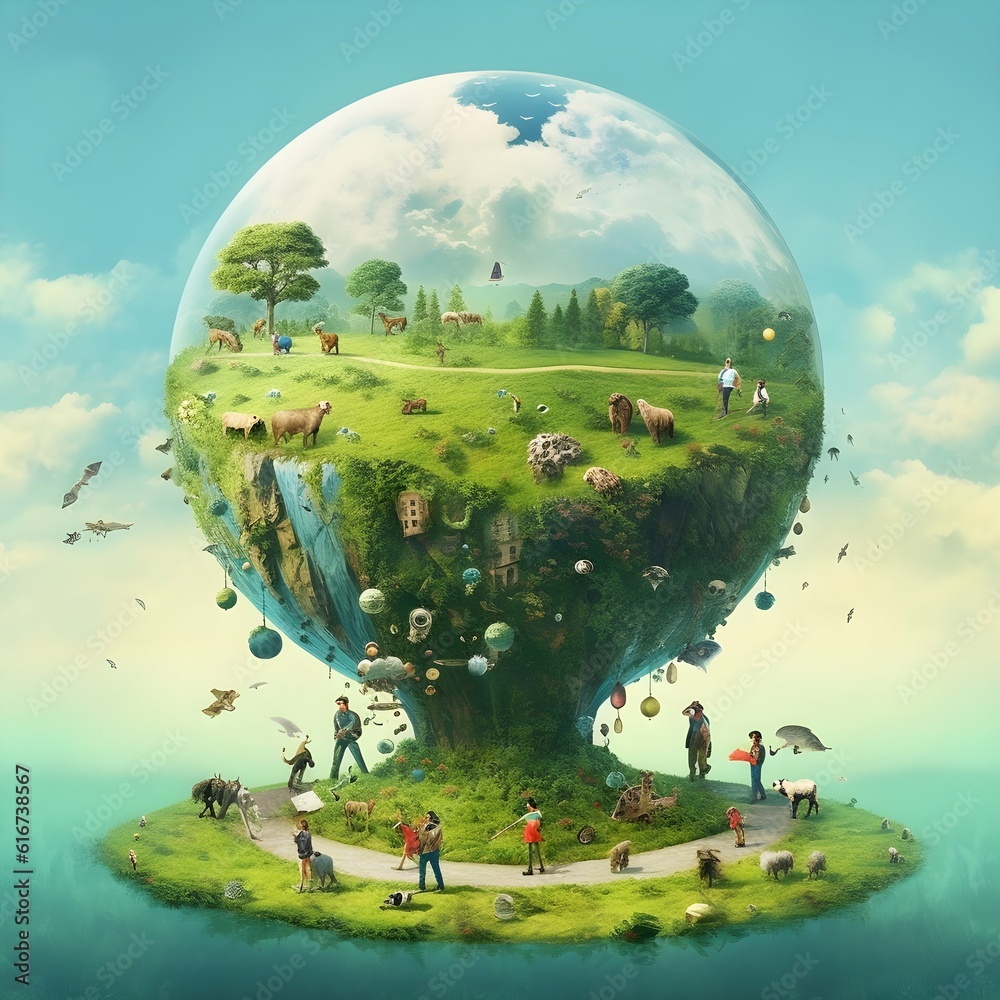 World population day, Picture of the earth with all its inhabitants ...
