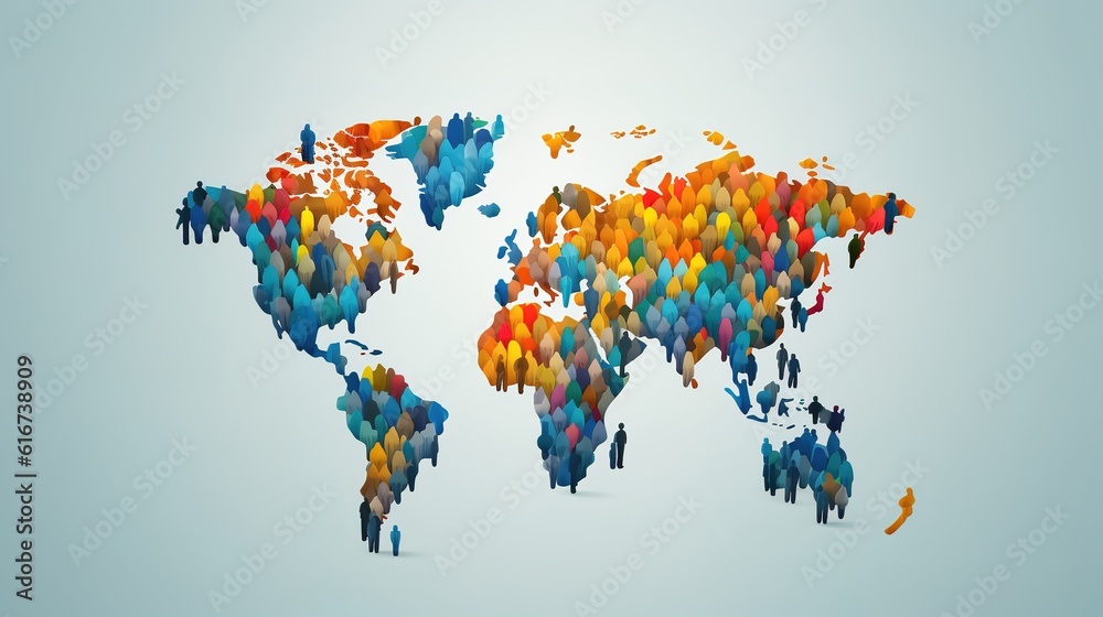 Fototapeta premium World population day illustrations generated from population composition maps.AI generated.