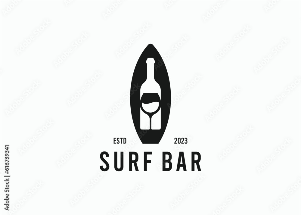 surf with wine logo design vector silhouette illustration surf with wine logo design vector silhouette illustration