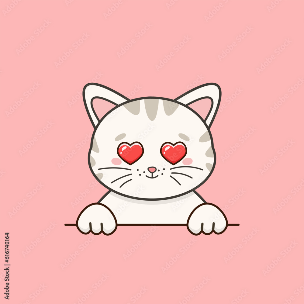 Sweet white kitten in love with heart eyes in cartoon style. Vector illustration Sweet white kitten in love with heart eyes in cartoon style. Vector illustration