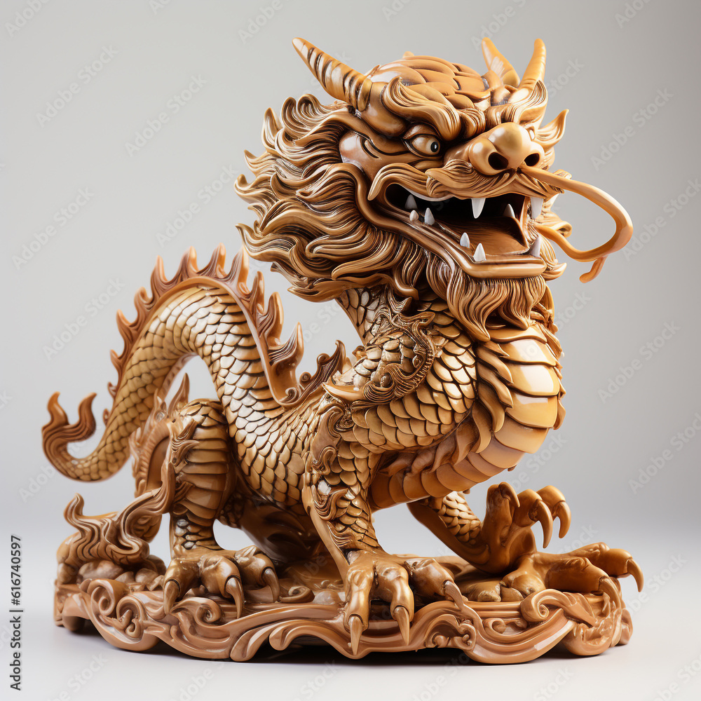 The golden sculpture of a Chinese dragon is in a state of being ready to attack. The character of this statue is built according to the myths of ancient Chinese society. The golden sculpture of a Chinese dragon is in a state of being ready to attack. The character of this statue is built according to the myths of ancient Chinese society.