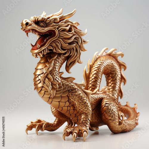 The golden sculpture of a Chinese dragon is in a state of being ready to attack. The character of this statue is built according to the myths of ancient Chinese society. © Aisyaqilumar