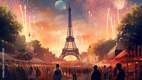Celebrating Paris: Watercolor Drawing of Eiffel Tower with Fireworks in the Background for Stock Photos © oleksiifedorov