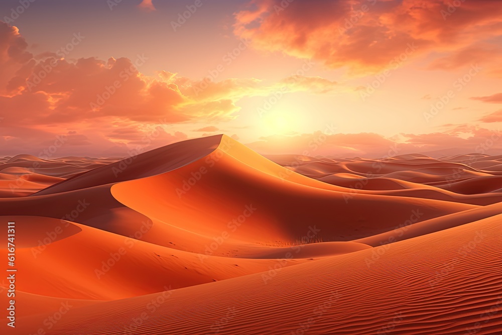 Sunset over Desert Sand Dunes