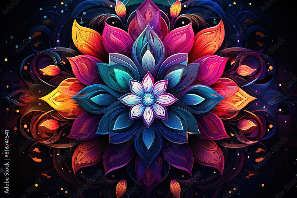 Vibrant Mandala on Dark Background Vibrant Mandala on Dark Background