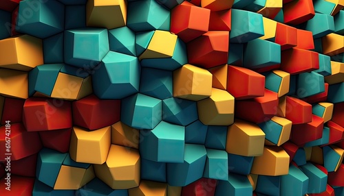 Generative AI illustration of geometrical pattern multicolor 3D wall pattern mechanics