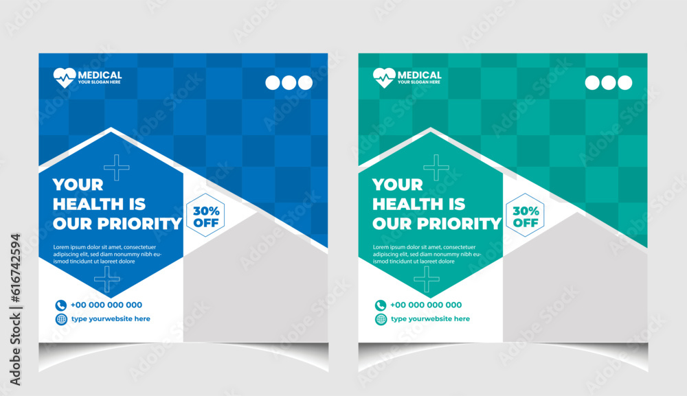 Fototapeta premium Healthcare or medical social media post template design.