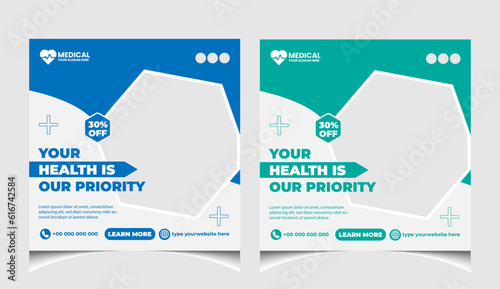 Healthcare or medical social media post template design.