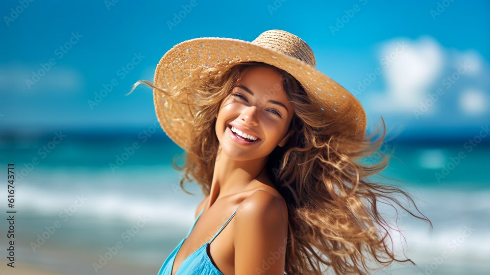 Beachfront Beauty: Enchanting Girl with Flowing Hair, Captivated by the Seaside