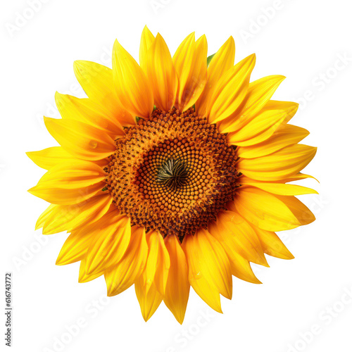 Beautiful close-up sunflower in full bloom isolated on transparent background. Png clip art floral element. Generated with AI.