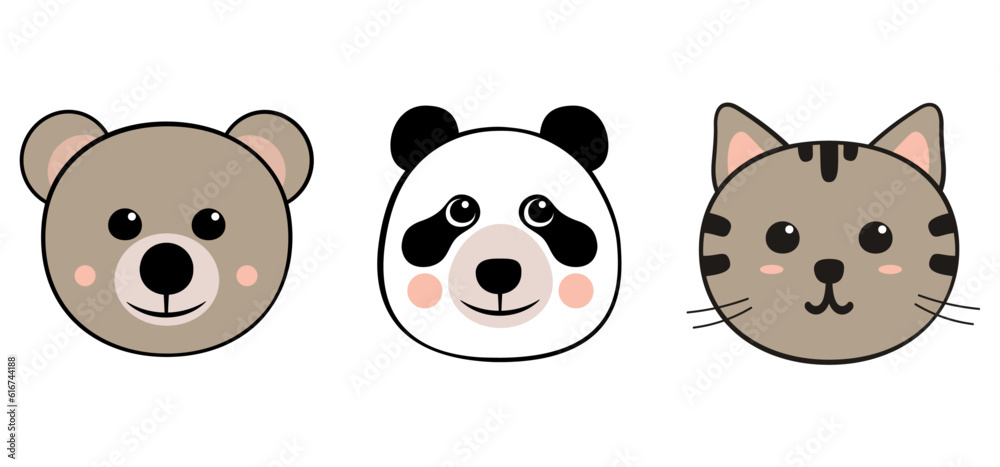 Vector set of stickers. Cute animals bear, panda and cat. Vector set of stickers. Cute animals bear, panda and cat.
