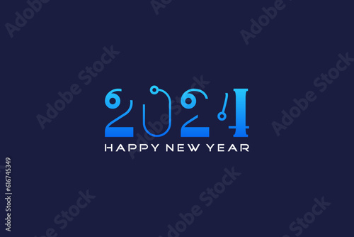 happy new year 2024 design, with truncated numbers and connection circle. Premium vector design for 2024 new year poster, banner, greeting and celebration.