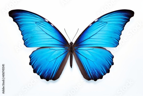 Blue tropical butterflies in flight, isolated on white, Generative AI