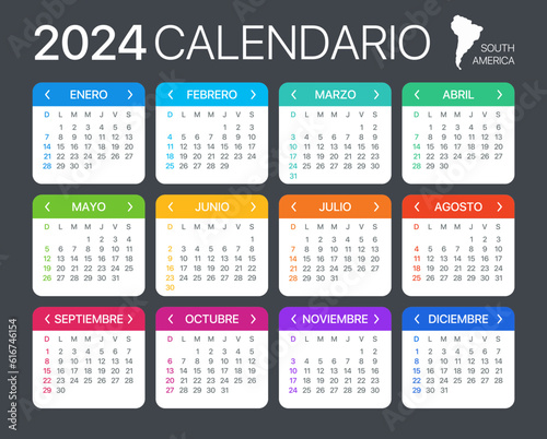 2024 Calendar - vector illustration - Spanish South Latin American Version
