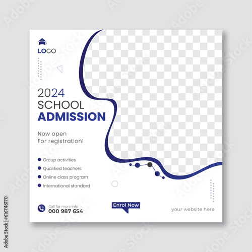 Modern abstract school admission social media post and Instagram post design vector template, square size, easy to use and edit.