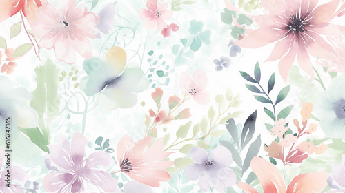 Beautiful floral spring seamless pattern with watercolor drawn field wildflowers. For wedding stationery, greetings, wallpapers, fashion, backgrounds, textures, DIY, packaging, cards. Generative AI.