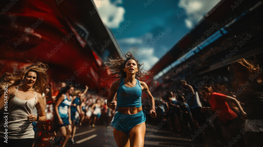 Athlete winning the race with high facial expression, Generative AI