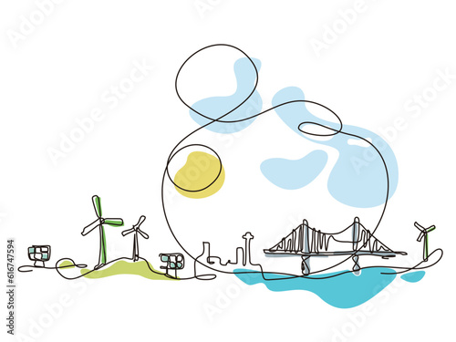 A_sketch lifestyle A028_cityscape with eco element to shows the concept of eco vector illustration graphic EPS 10