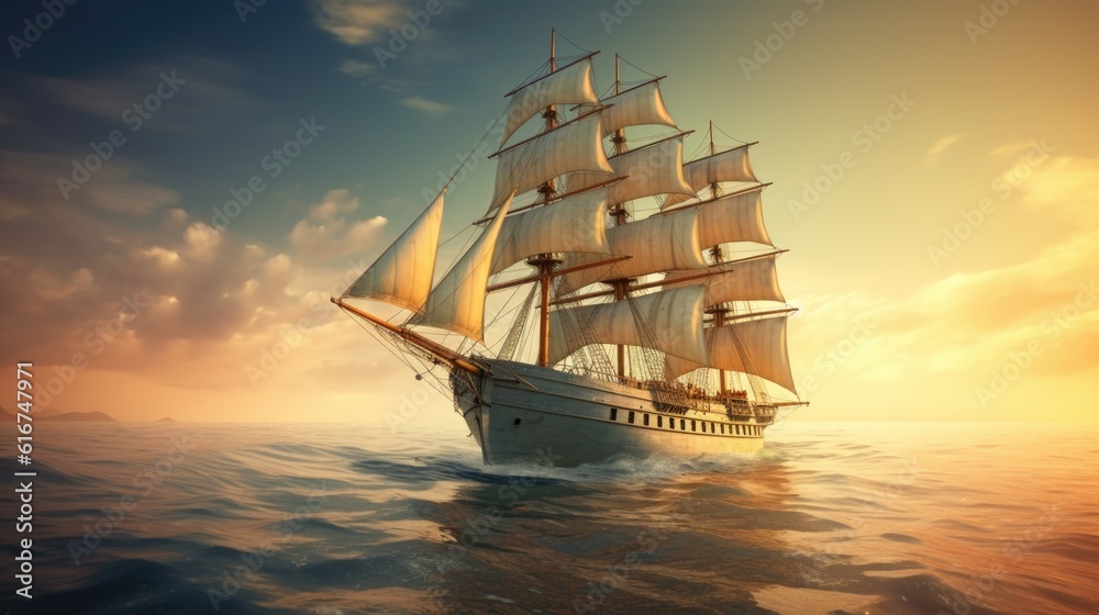 Beautiful Old-Time Sailing Ship - Panoramic Motion Blur Image